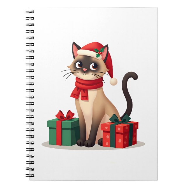 Siamese Cat Xmas Holiday Santa Siamese Cat Christm Notebook (Front)