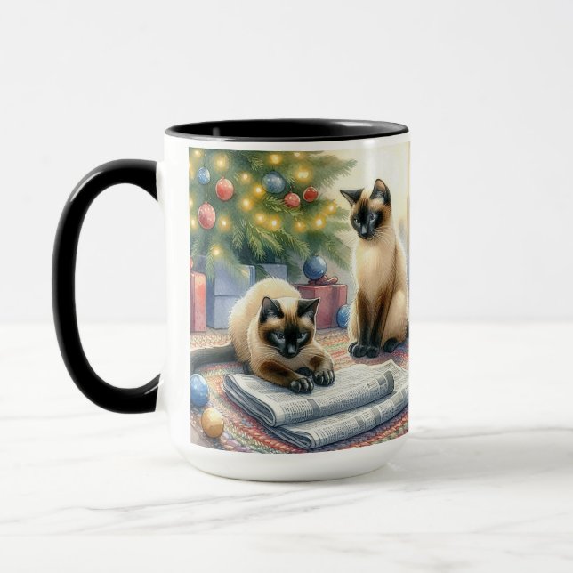 Siamese Cats Christmas Coffee Mug Cup (Left)