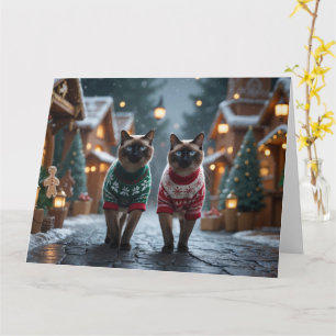 Siamese Cats Christmas Snow Holiday Card