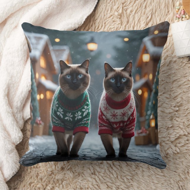 Siamese Cats Christmas Snow Holiday Cushion (Blanket)