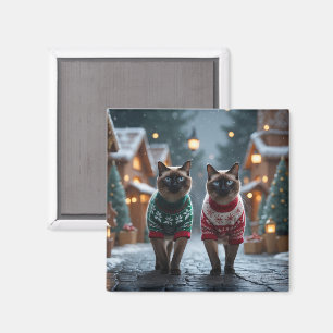 Siamese Cats Christmas Snow Holiday Magnet