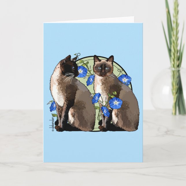 Siamese Cats with Morning Glories Card (Front)