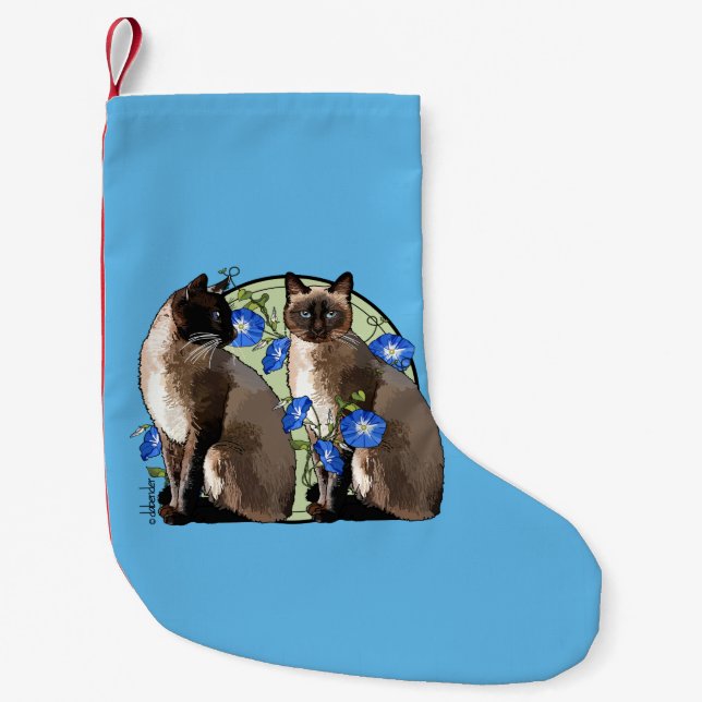 Siamese Cats with Morning Glories Small Christmas Stocking (Front)