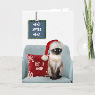 Siamese Christmas Cat on Chair Holiday Card