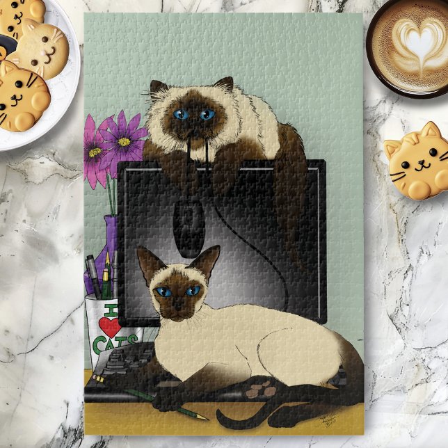 Siamese Computer Cats Mischief Jigsaw Puzzle (Creator Uploaded)