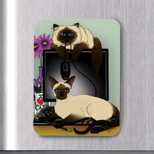 Siamese Computer Office Desk Cats Funny Mischief Magnet (Creator Uploaded)