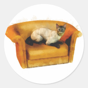 Siamese Couch Cat Classic Round Sticker