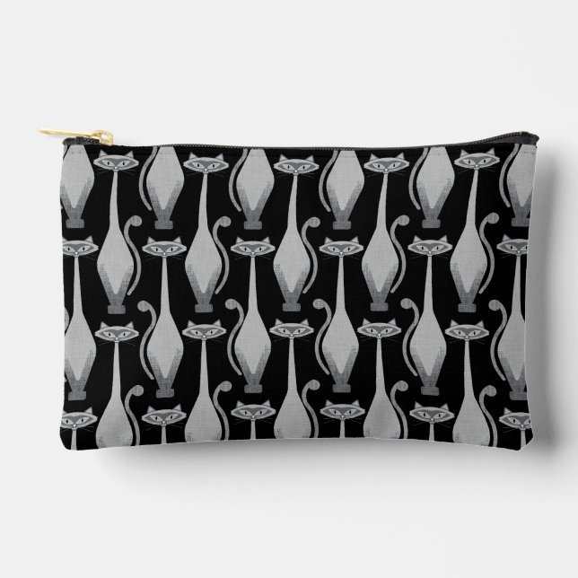 Siamese curious cat - black and white accessory pouch (Front)