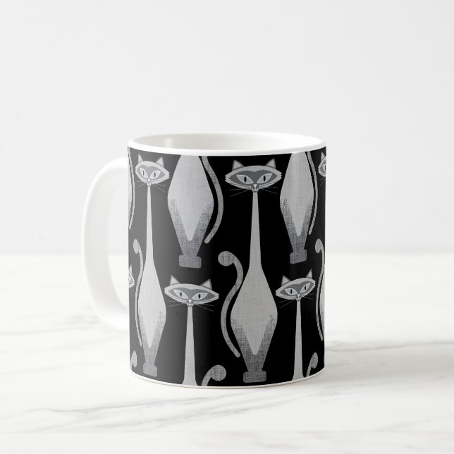 Siamese curious cat - black and white coffee mug (Front Left)