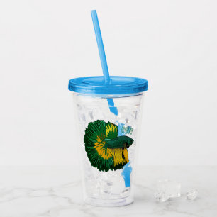 Siamese fighting fish cartoon illustration acrylic tumbler