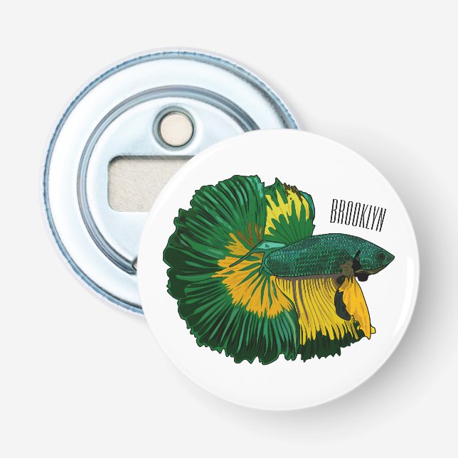 Siamese fighting fish cartoon illustration bottle opener (Front)