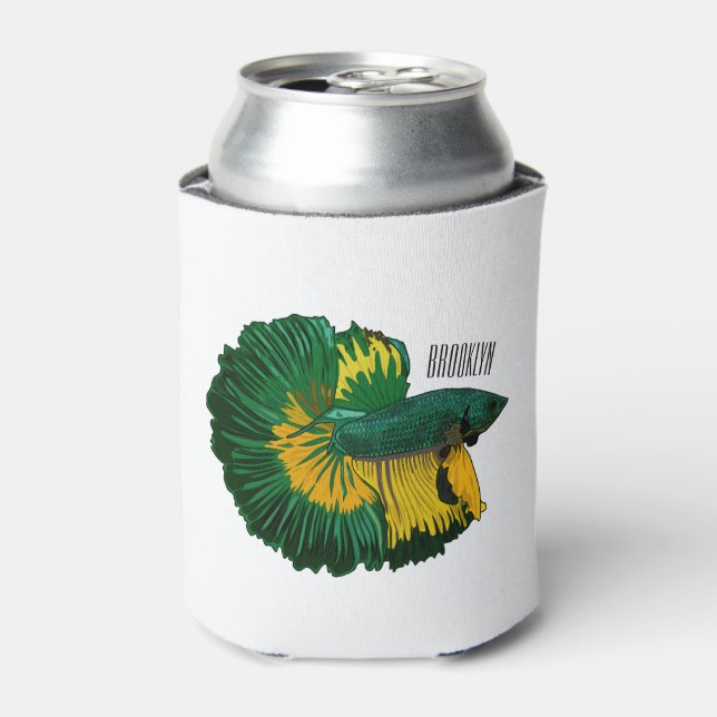 Siamese fighting fish cartoon illustration can cooler (Can Front)