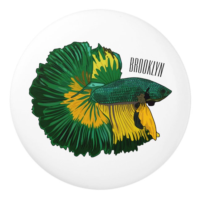 Siamese fighting fish cartoon illustration ceramic knob (Front)