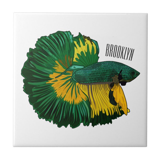 Siamese fighting fish cartoon illustration ceramic tile (Front)