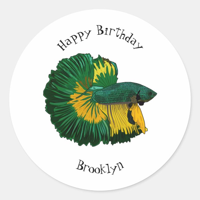 Siamese fighting fish cartoon illustration classic round sticker (Front)
