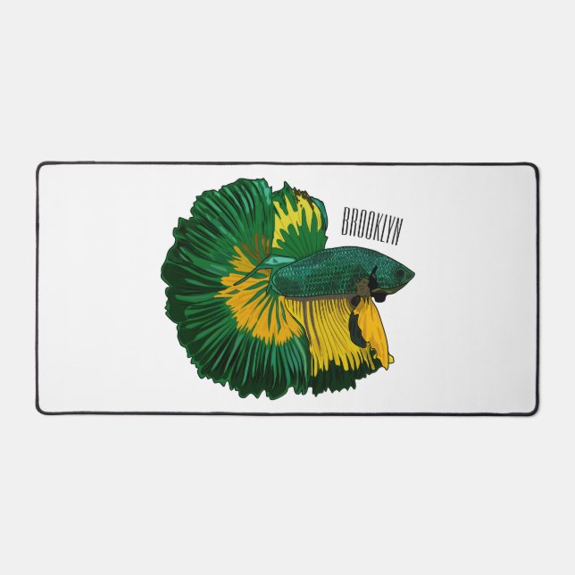 Siamese fighting fish cartoon illustration desk mat (Front)