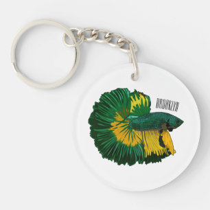 Siamese fighting fish cartoon illustration key ring