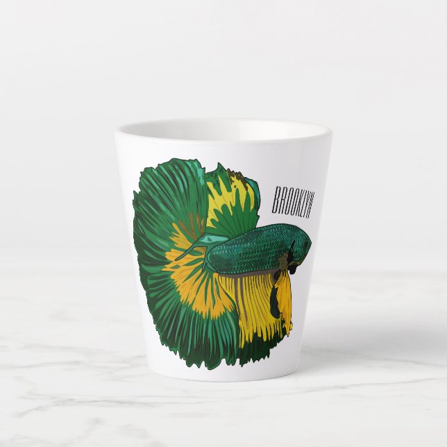 Siamese fighting fish cartoon illustration latte mug (Front)