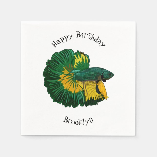 Siamese fighting fish cartoon illustration napkin (Front)