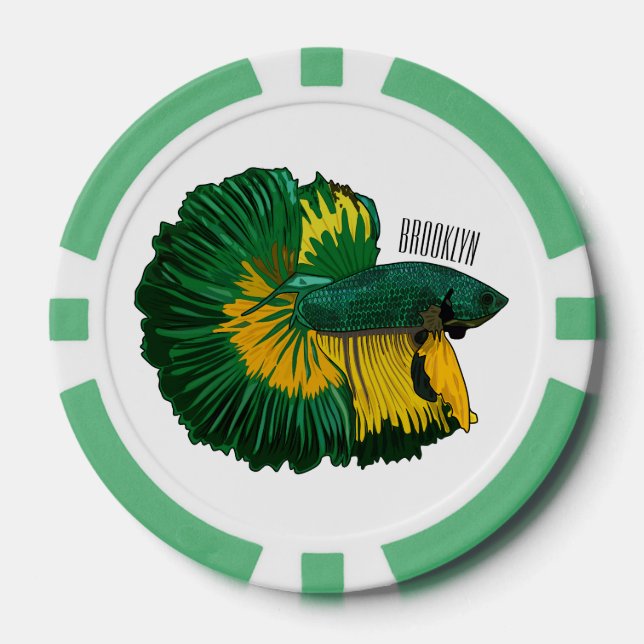 Siamese fighting fish cartoon illustration poker chips (Front)