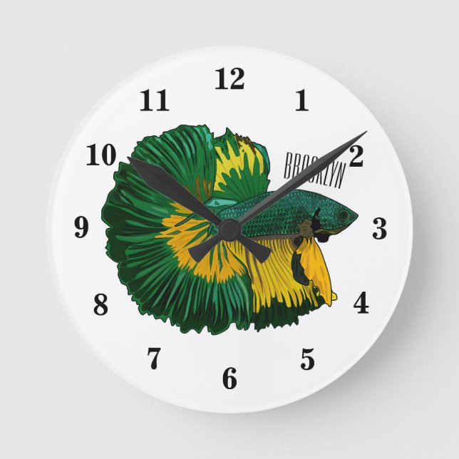 Siamese fighting fish cartoon illustration round clock (Front)