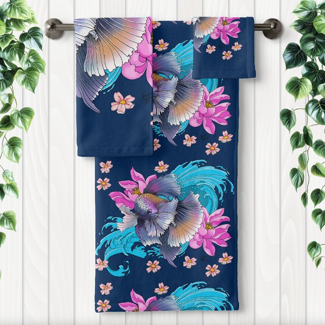  Siamese Fighting Fish Floral Bath Towel Set (Creator Uploaded)