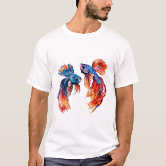 Siamese Fighting Fish, Twins, Watercolor, Wall Art T-Shirt