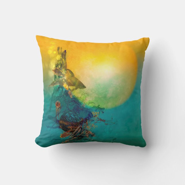 Siamese Fighting Fish UNDER THE WATERFALL Cushion (Front)