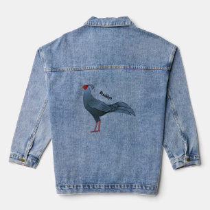 Siamese fireback bird cartoon illustration denim jacket