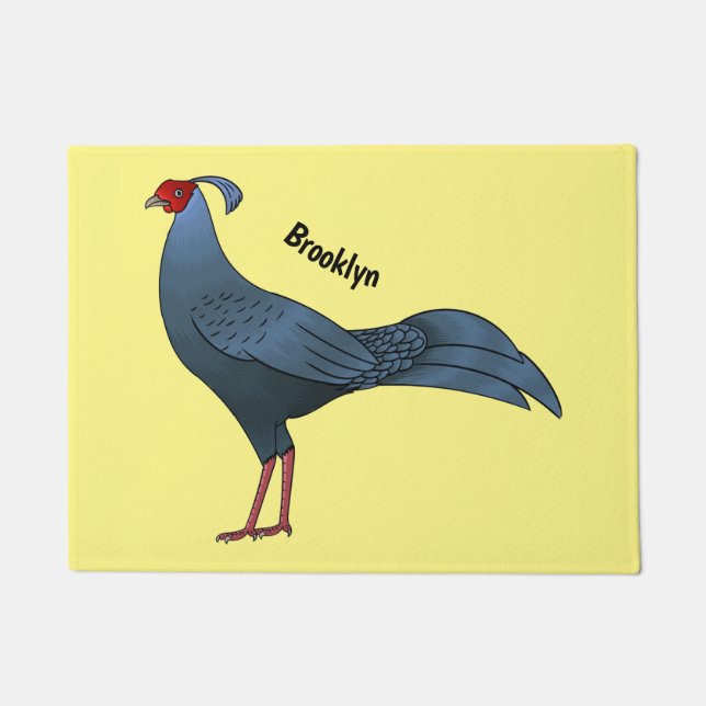 Siamese fireback bird cartoon illustration doormat (Front)