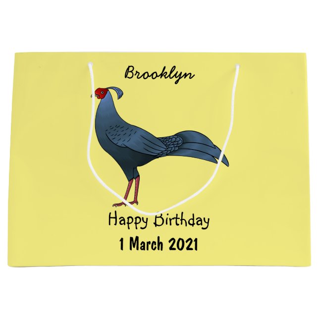 Siamese fireback bird cartoon illustration  large gift bag (Front)