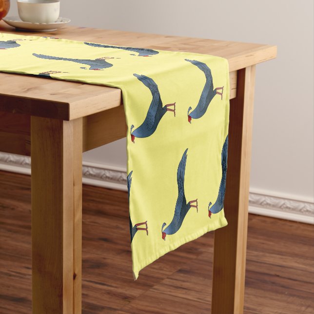 Siamese fireback bird cartoon illustration  short table runner (In Situ)