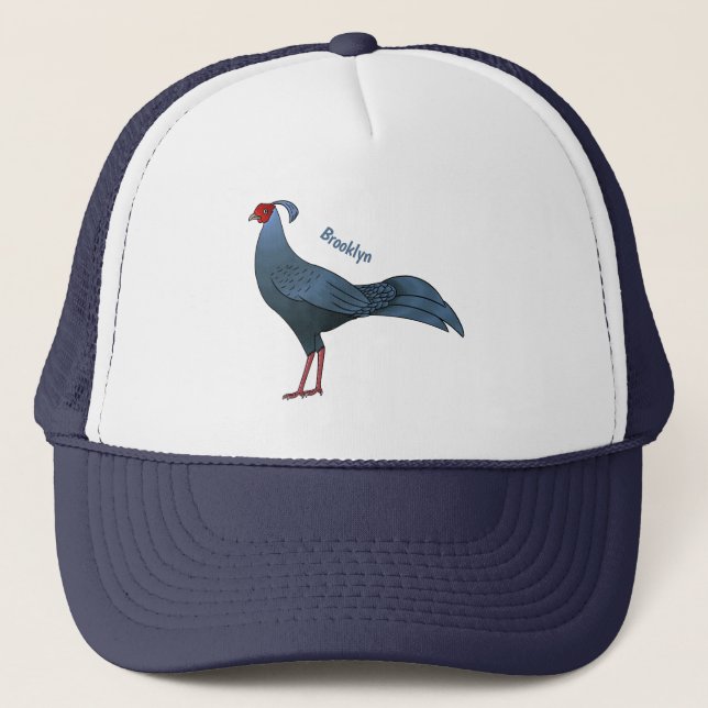 Siamese fireback bird cartoon illustration  trucker hat (Front)