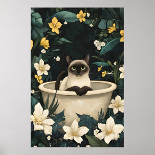 Siamese In Bathtub Poster, Funny Cat Poster