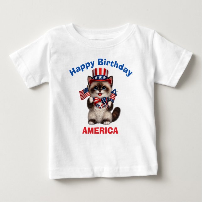 Siamese Kitten (1o) Patriotic Kid T-Shirt (Front)
