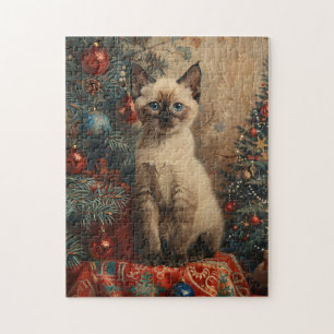 Siamese Kitten Christmas Vintage Cat Jigsaw Puzzle