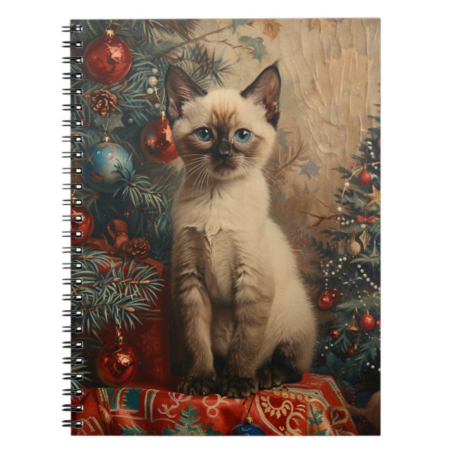 Siamese Kitten Christmas Vintage Cat Notebook (Front)