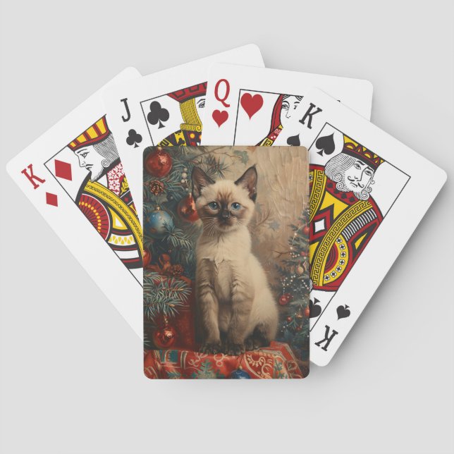 Siamese Kitten Christmas Vintage Cat Playing Cards (Back)