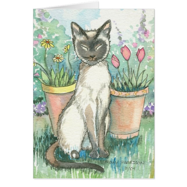 Siamese Kitty Cat in Garden Card (Front)