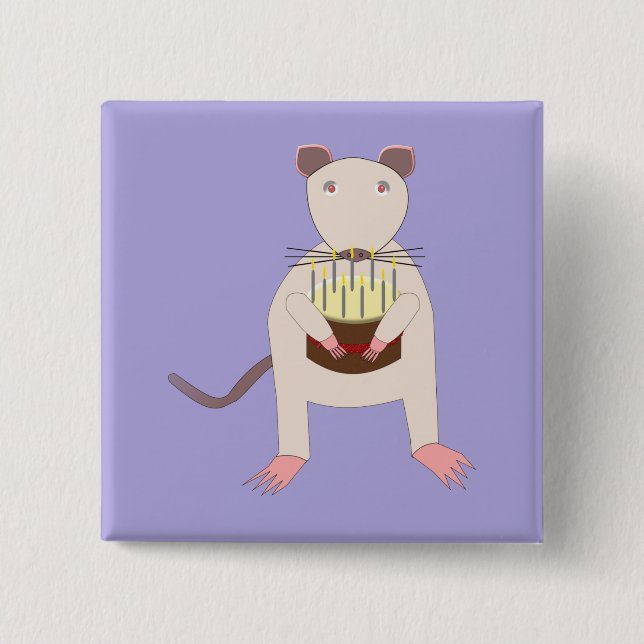Siamese Rat with Birthday Cake 15 Cm Square Badge (Front)