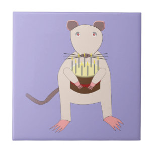 Siamese Rat with Birthday Cake Ceramic Tile
