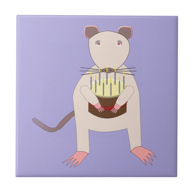 Siamese Rat with Birthday Cake Ceramic Tile (Front)