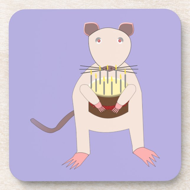 Siamese Rat with Birthday Cake Coaster (Front)