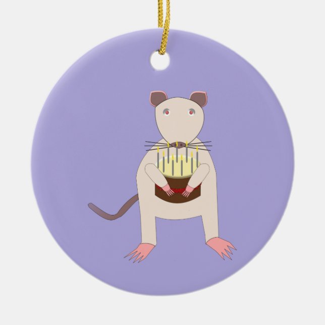 Siamese Rat with Birthday Cake Custom Ceramic Ornament (Front)
