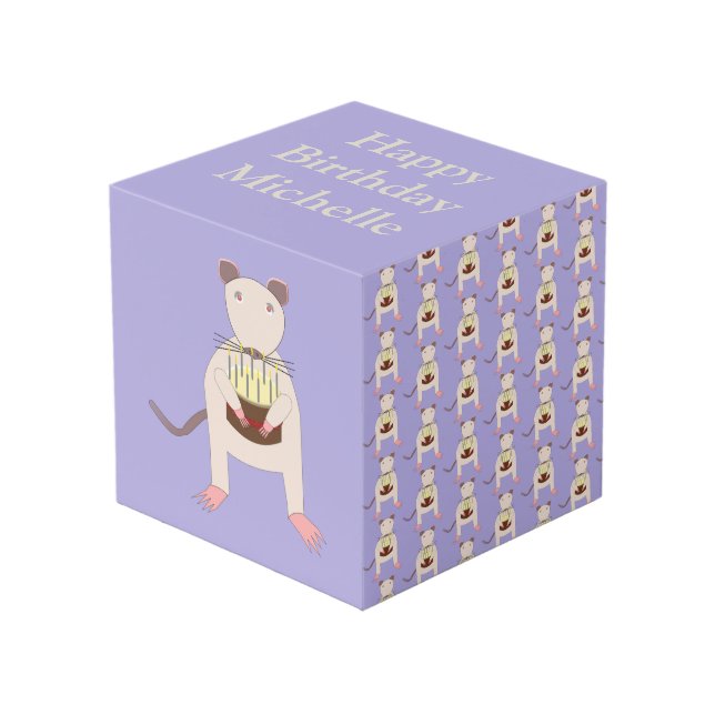 Siamese Rat with Birthday Cake Custom Cube (Front Angled)