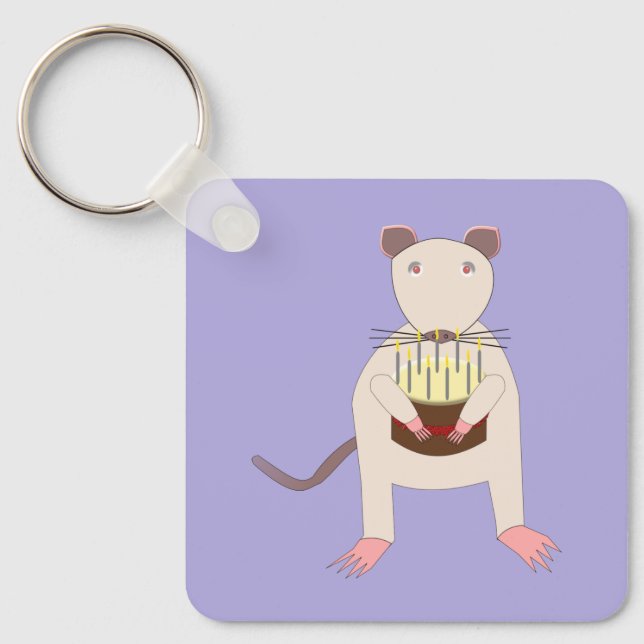 Siamese Rat with Birthday Cake Custom Key Ring (Front)