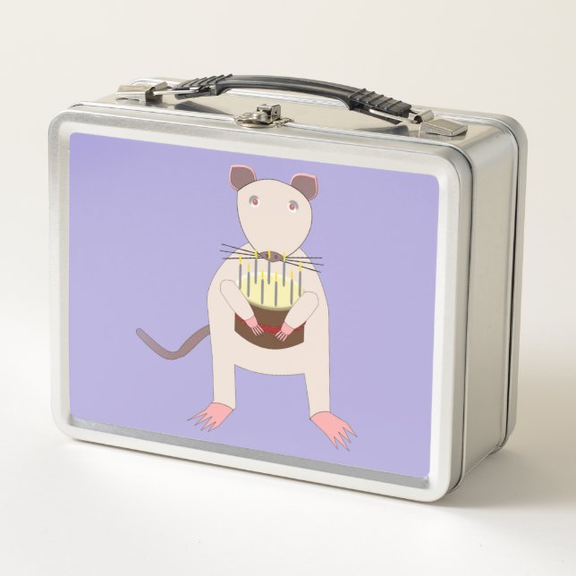 Siamese Rat with Birthday Cake Custom name Metal Lunch Box (Front)