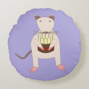 Siamese Rat with Birthday Cake Custom Round Cushion