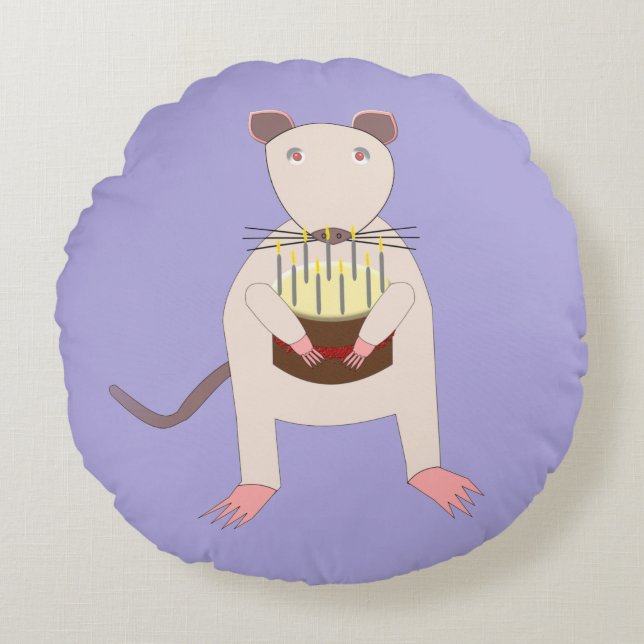 Siamese Rat with Birthday Cake Custom Round Cushion (Front)