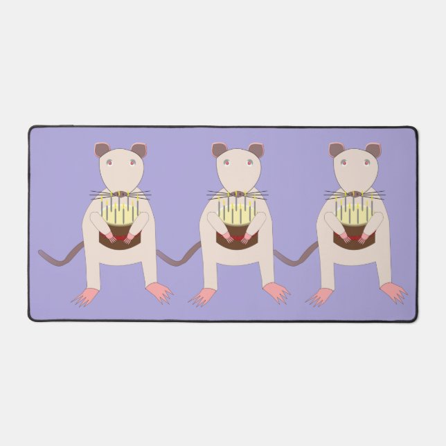 Siamese Rat with Birthday Cake Desk Mat (Front)